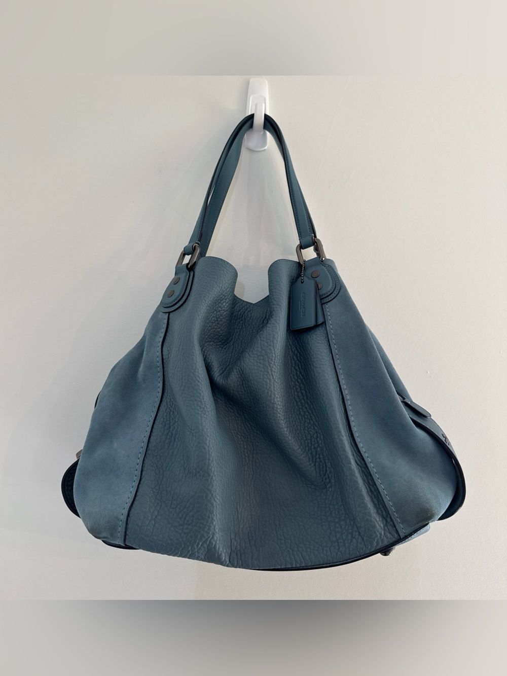 Coach Edie 42 Buffalo-Embossed Mixed Leathers Blue Large Shoulder Bag - Picture 3 of 16